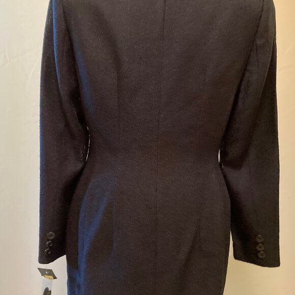 70's Sara de Italia deadstock viscose crepe long navy jacket with floral collar - Picture 3 of 10